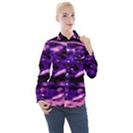 Purple  Waves Abstract Series No1 Women s Long Sleeve Pocket Shirt
