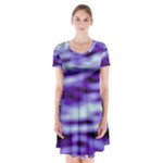 Purple  Waves Abstract Series No3 Short Sleeve V-neck Flare Dress