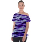 Purple  Waves Abstract Series No3 Off Shoulder Tie-Up Tee