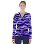 Purple  Waves Abstract Series No3 V-Neck Long Sleeve Top
