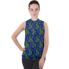 Mock Neck Chiffon Sleeveless Top 