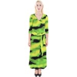 Green  Waves Abstract Series No12 Quarter Sleeve Wrap Maxi Dress