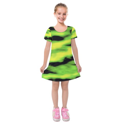 Green  Waves Abstract Series No12 Kids  Short Sleeve Velvet Dress from ArtsNow.com