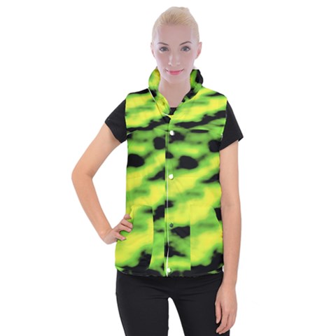 Green  Waves Abstract Series No12 Women s Button Up Vest from ArtsNow.com