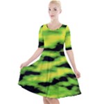 Green  Waves Abstract Series No12 Quarter Sleeve A-Line Dress