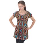 Digital Illusion Puff Sleeve Tunic Top