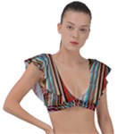 Digital Illusion Plunge Frill Sleeve Bikini Top
