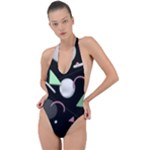 Digital Illusion Backless Halter One Piece Swimsuit