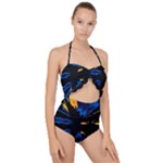 Digital Illusion Scallop Top Cut Out Swimsuit