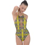 Abstract pattern geometric backgrounds   Plunge Cut Halter Swimsuit