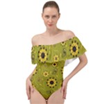 Floral pattern paisley style  Off Shoulder Velour Bodysuit 