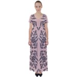 Floral folk damask pattern  High Waist Short Sleeve Maxi Dress