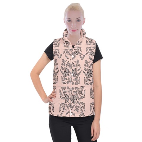 Floral folk damask pattern  Women s Button Up Vest from ArtsNow.com