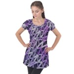 3d Lovely Geo Lines  Iv Puff Sleeve Tunic Top