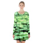 Green  Waves Abstract Series No13 Long Sleeve Velvet V-neck Dress