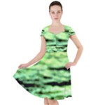 Green  Waves Abstract Series No13 Cap Sleeve Midi Dress