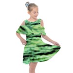 Green  Waves Abstract Series No13 Kids  Shoulder Cutout Chiffon Dress