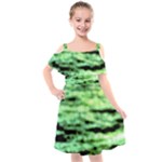 Green  Waves Abstract Series No13 Kids  Cut Out Shoulders Chiffon Dress