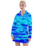 Blue Waves Abstract Series No12 Women s Long Sleeve Casual Dress
