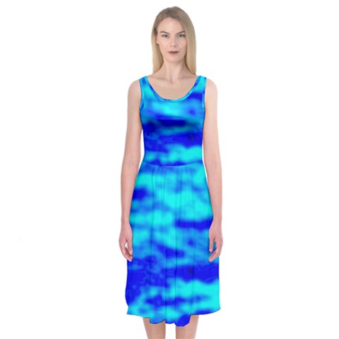 Blue Waves Abstract Series No12 Midi Sleeveless Dress from ArtsNow.com