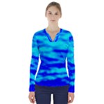 Blue Waves Abstract Series No12 V-Neck Long Sleeve Top