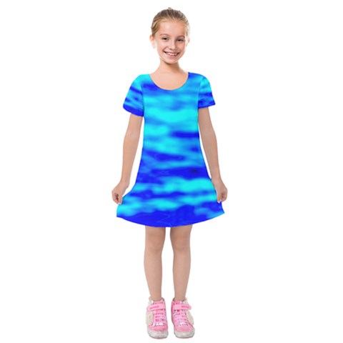 Blue Waves Abstract Series No12 Kids  Short Sleeve Velvet Dress from ArtsNow.com