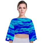 Blue Waves Abstract Series No12 Tie Back Butterfly Sleeve Chiffon Top