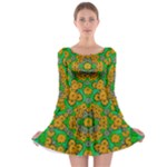 Stars Of Decorative Colorful And Peaceful  Flowers Long Sleeve Skater Dress