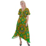 Stars Of Decorative Colorful And Peaceful  Flowers Cross Front Sharkbite Hem Maxi Dress