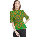 Stars Of Decorative Colorful And Peaceful  Flowers Frill Neck Blouse