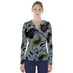 Floral pattern paisley style Paisley print.  V-Neck Long Sleeve Top