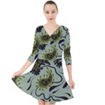Floral pattern paisley style Paisley print.  Quarter Sleeve Front Wrap Dress