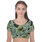 Floral pattern paisley style Paisley print.  Velvet Short Sleeve Crop Top 