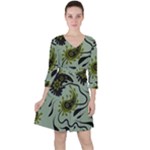 Floral pattern paisley style Paisley print.  Quarter Sleeve Ruffle Waist Dress