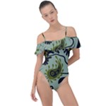 Floral pattern paisley style Paisley print.  Frill Detail One Piece Swimsuit