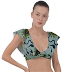 Floral pattern paisley style Paisley print.  Plunge Frill Sleeve Bikini Top