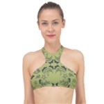 Floral folk damask pattern Fantasy flowers  High Neck Bikini Top