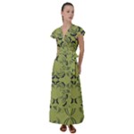 Floral folk damask pattern Fantasy flowers  Flutter Sleeve Maxi Dress