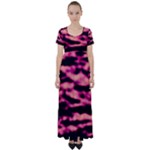 Pink  Waves Abstract Series No2 High Waist Short Sleeve Maxi Dress