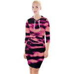 Pink  Waves Abstract Series No2 Quarter Sleeve Hood Bodycon Dress