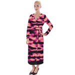 Pink  Waves Abstract Series No2 Velvet Maxi Wrap Dress