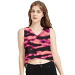 Pink  Waves Abstract Series No2 V-Neck Cropped Tank Top