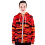 Red  Waves Abstract Series No16 Women s Zipper Hoodie