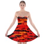 Red  Waves Abstract Series No16 Strapless Bra Top Dress