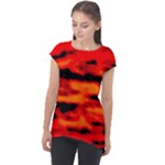 Red  Waves Abstract Series No16 Cap Sleeve High Low Top