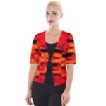 Red  Waves Abstract Series No16 Cropped Button Cardigan