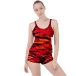 Red  Waves Abstract Series No16 Boyleg Tankini Set 