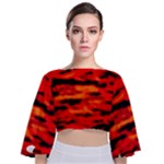 Red  Waves Abstract Series No16 Tie Back Butterfly Sleeve Chiffon Top