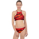 Red  Waves Abstract Series No16 Racer Front Bikini Set