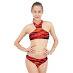 Red  Waves Abstract Series No16 High Neck Bikini Set